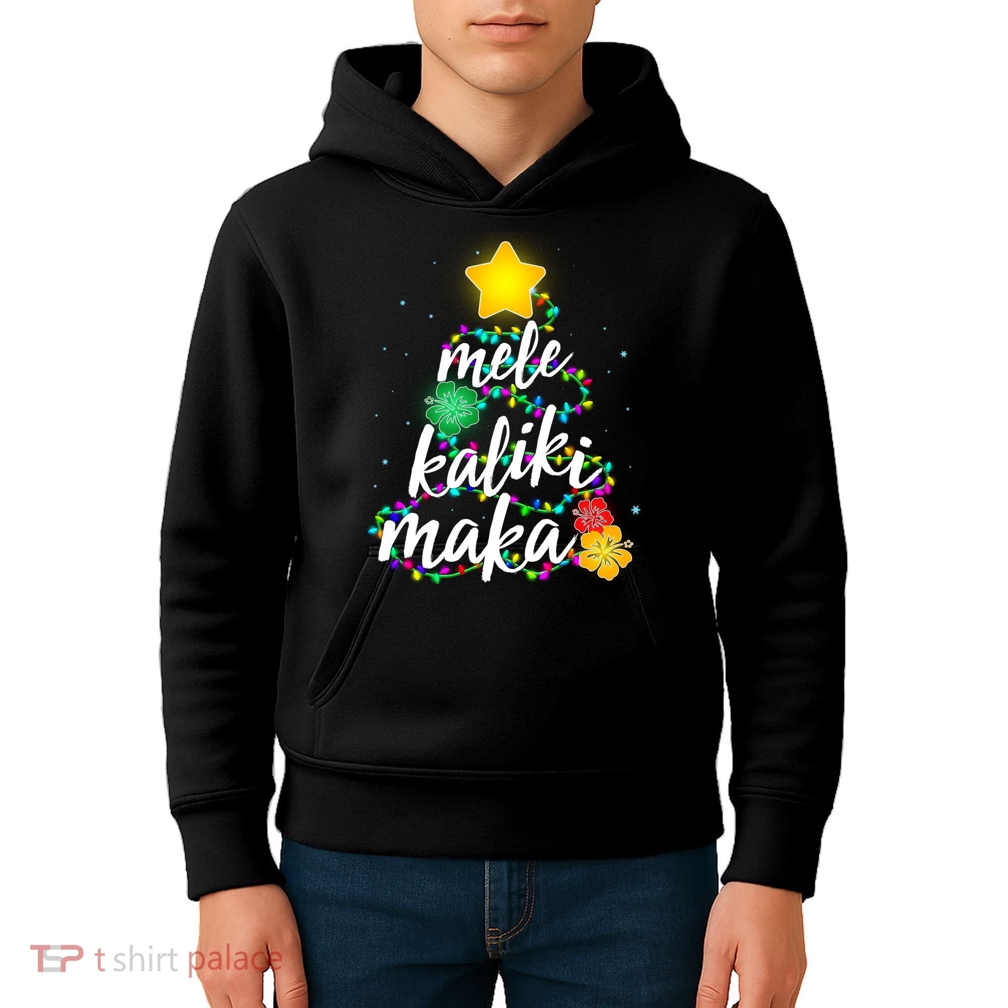 Hawaiian Christmas Mele Kaliki Maka Hibiscus Tree Kids Hoodie