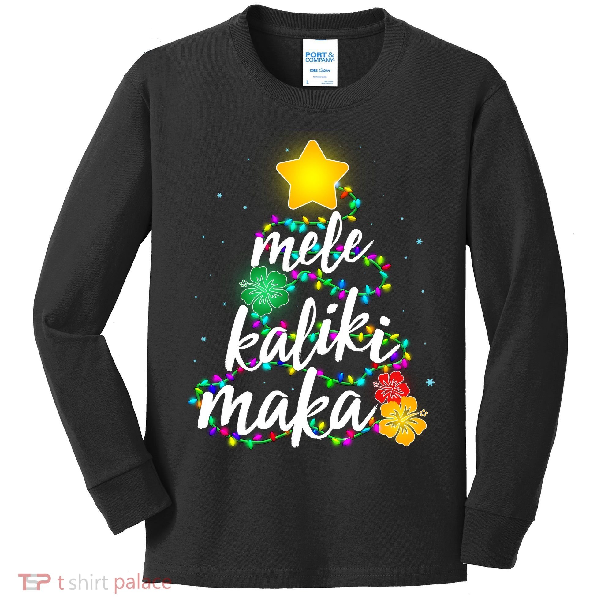 Hawaiian Christmas Mele Kaliki Maka Hibiscus Tree Kids Long Sleeve Shirt