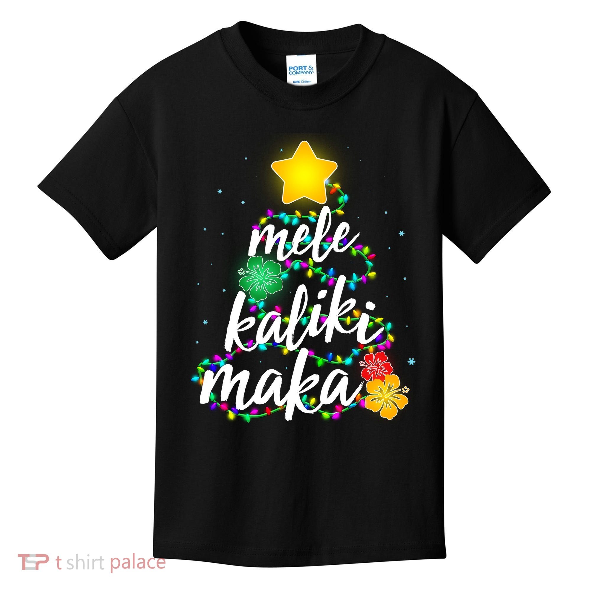 Hawaiian Christmas Mele Kaliki Maka Hibiscus Tree Kids T-Shirt