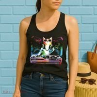 HOUSE CAT New DJ Cat Kitty Women's Tank Top thumb 2