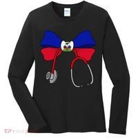 Haitian Coquette Nurse Stethoscope Bow Haiti Haitian Nurse Women's Long Sleeve Shirt thumb 0
