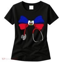 Haitian Coquette Nurse Stethoscope Bow Haiti Haitian Nurse Women's T-Shirt thumb 0