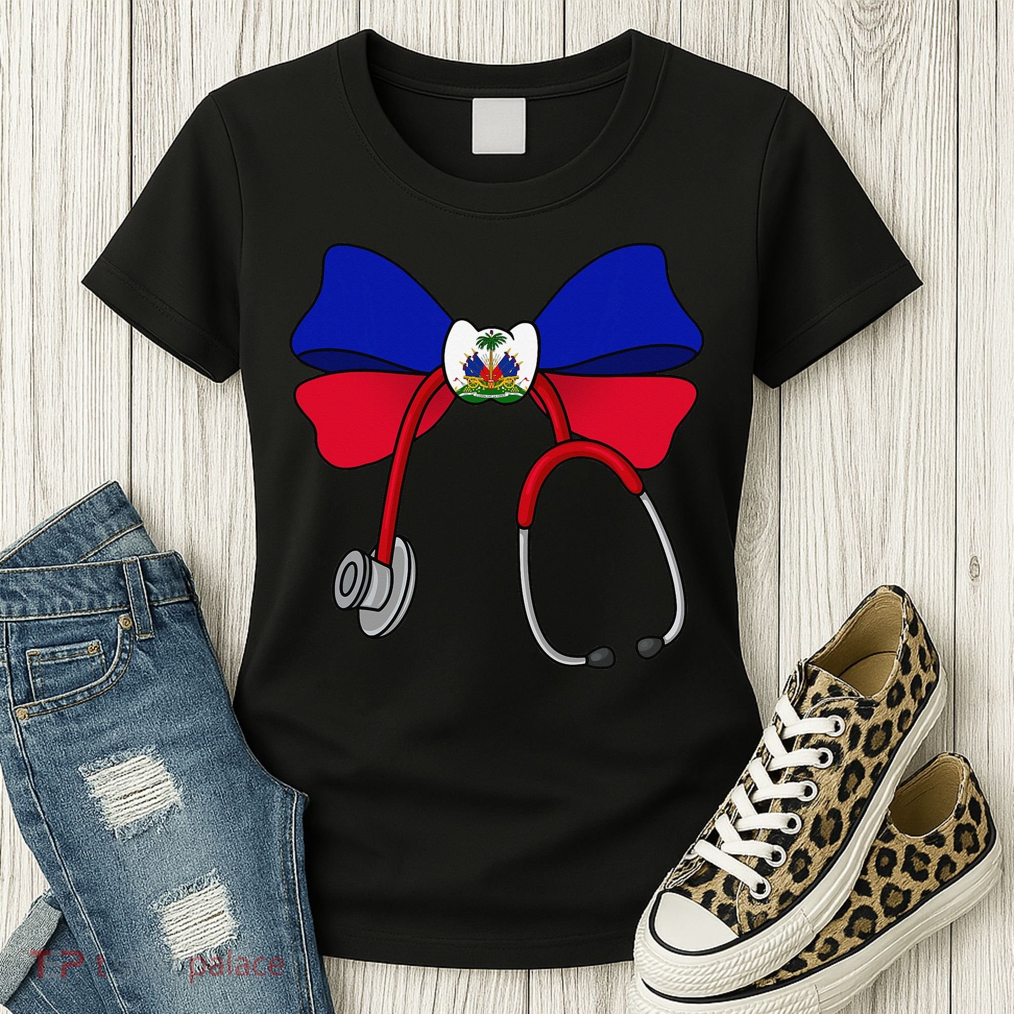Haitian Coquette Nurse Stethoscope Bow Haiti Haitian Nurse Women's T-Shirt