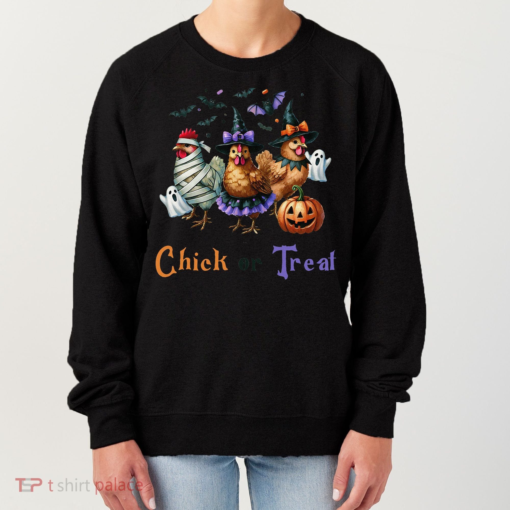 Halloween Chick Or Treat Pumpkins Chickens Farmer Funny Women's Sweatshirt