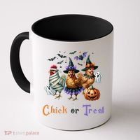 Halloween Chick Or Treat Pumpkins Chickens Farmer Funny Coffee Mug thumb 0