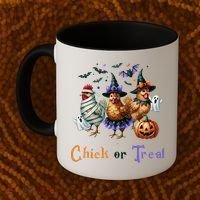 Halloween Chick Or Treat Pumpkins Chickens Farmer Funny Coffee Mug thumb 2