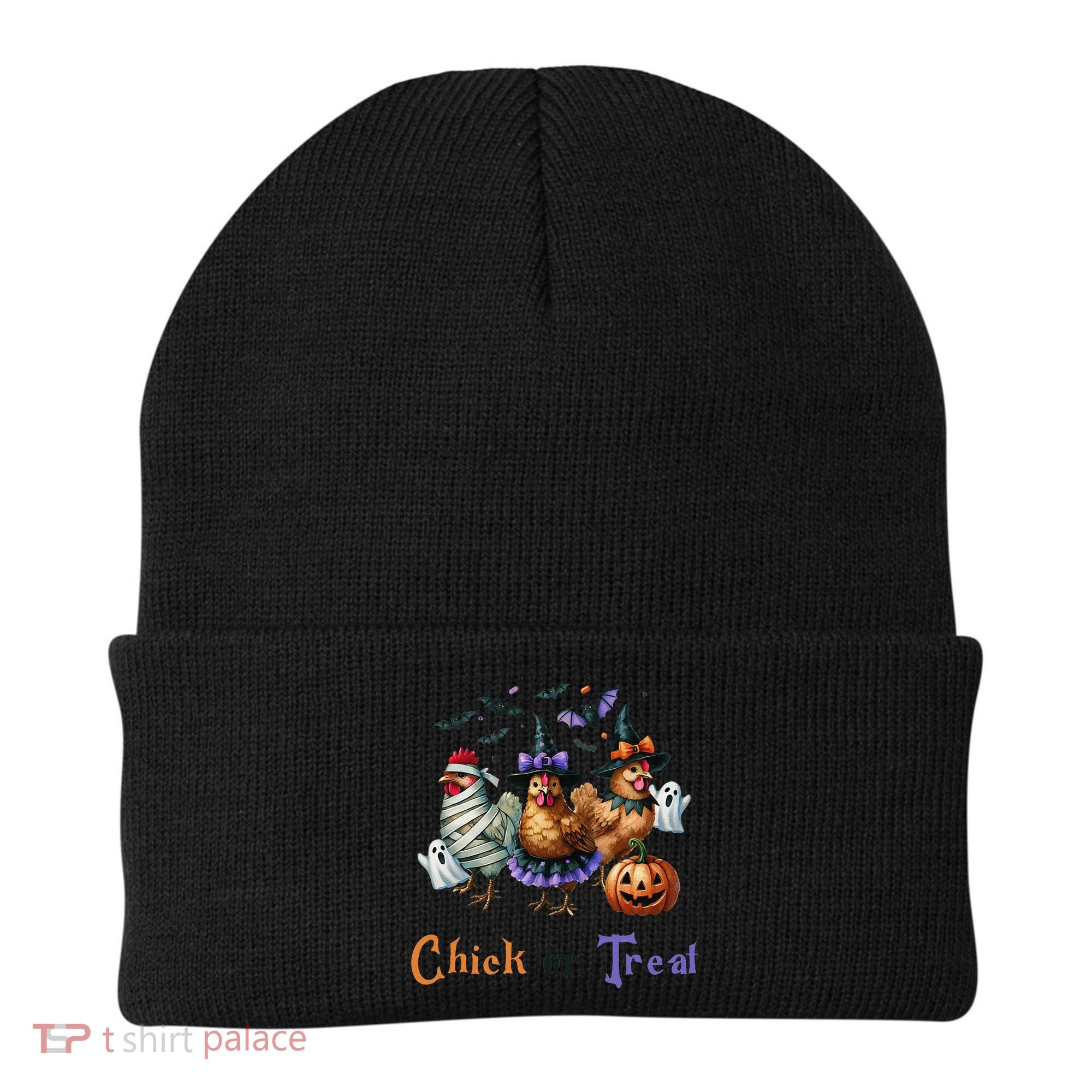 Halloween Chick Or Treat Pumpkins Chickens Farmer Funny Beanie
