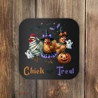 Halloween Chick Or Treat Pumpkins Chickens Farmer Funny Coaster thumb 0