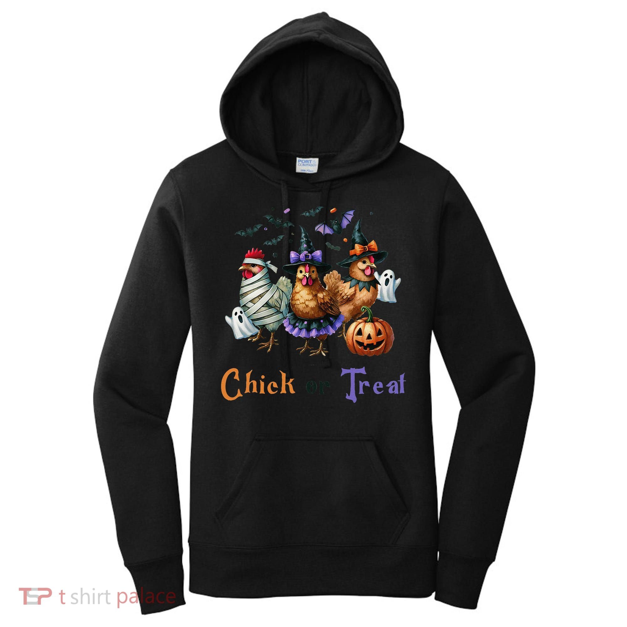 Halloween Chick Or Treat Pumpkins Chickens Farmer Funny Women's Hoodie
