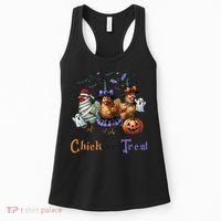 Halloween Chick Or Treat Pumpkins Chickens Farmer Funny Women's Tank Top thumb 0