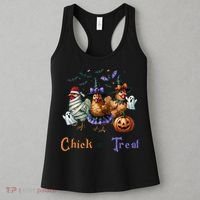 Halloween Chick Or Treat Pumpkins Chickens Farmer Funny Women's Tank Top thumb 3