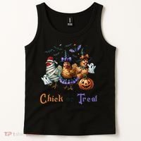 Halloween Chick Or Treat Pumpkins Chickens Farmer Funny Tank Top thumb 2