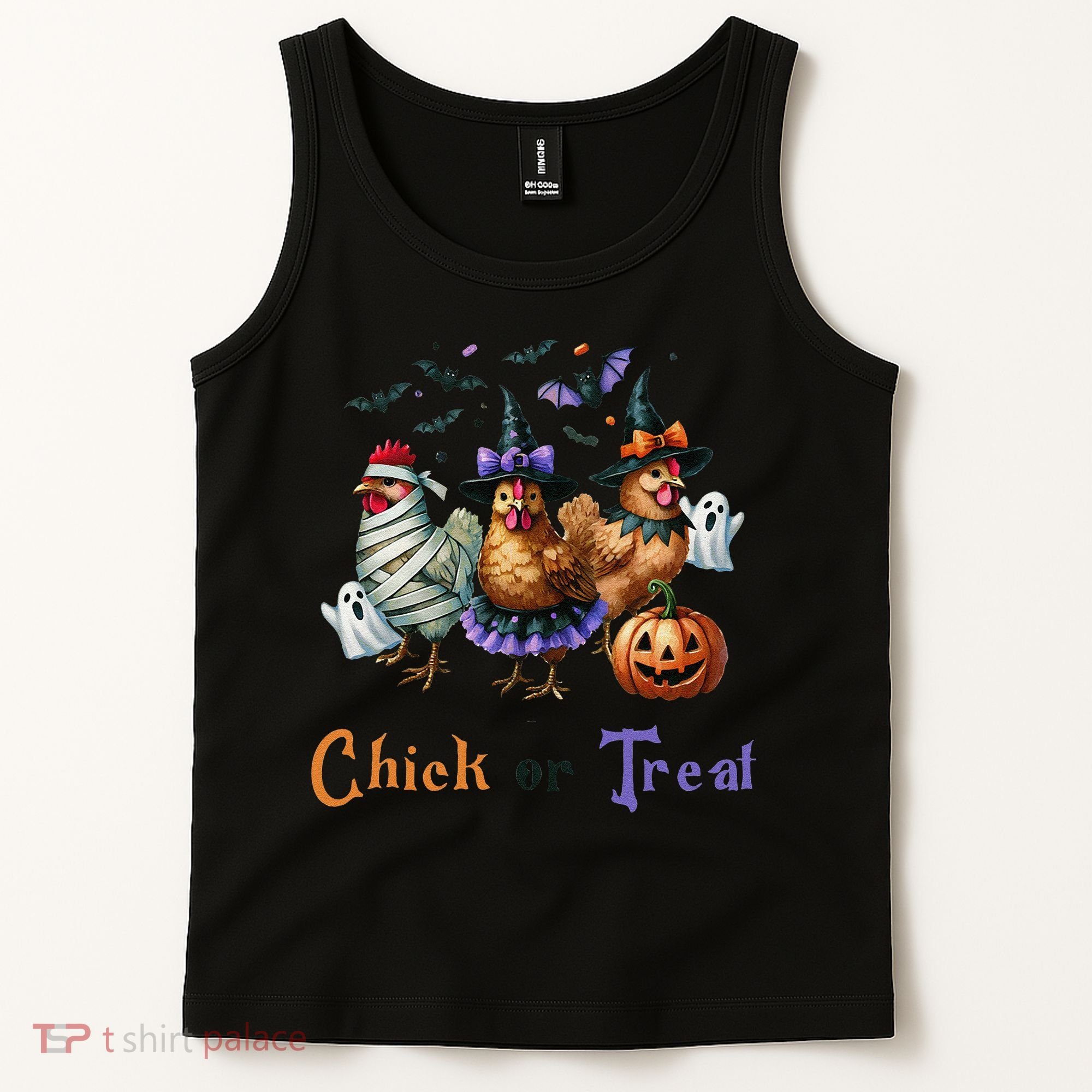 Halloween Chick Or Treat Pumpkins Chickens Farmer Funny Tank Top