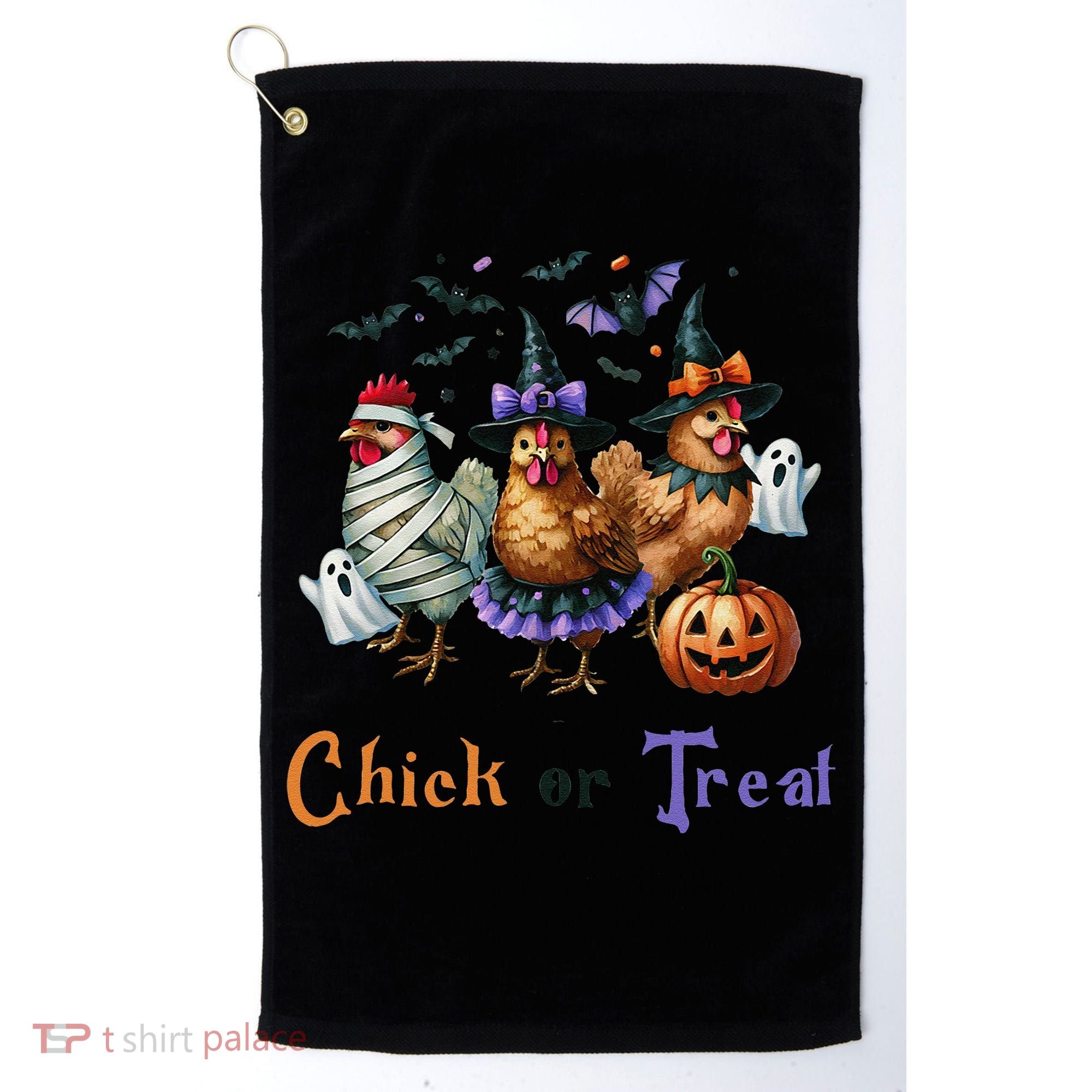 Halloween Chick Or Treat Pumpkins Chickens Farmer Funny Golf Towel