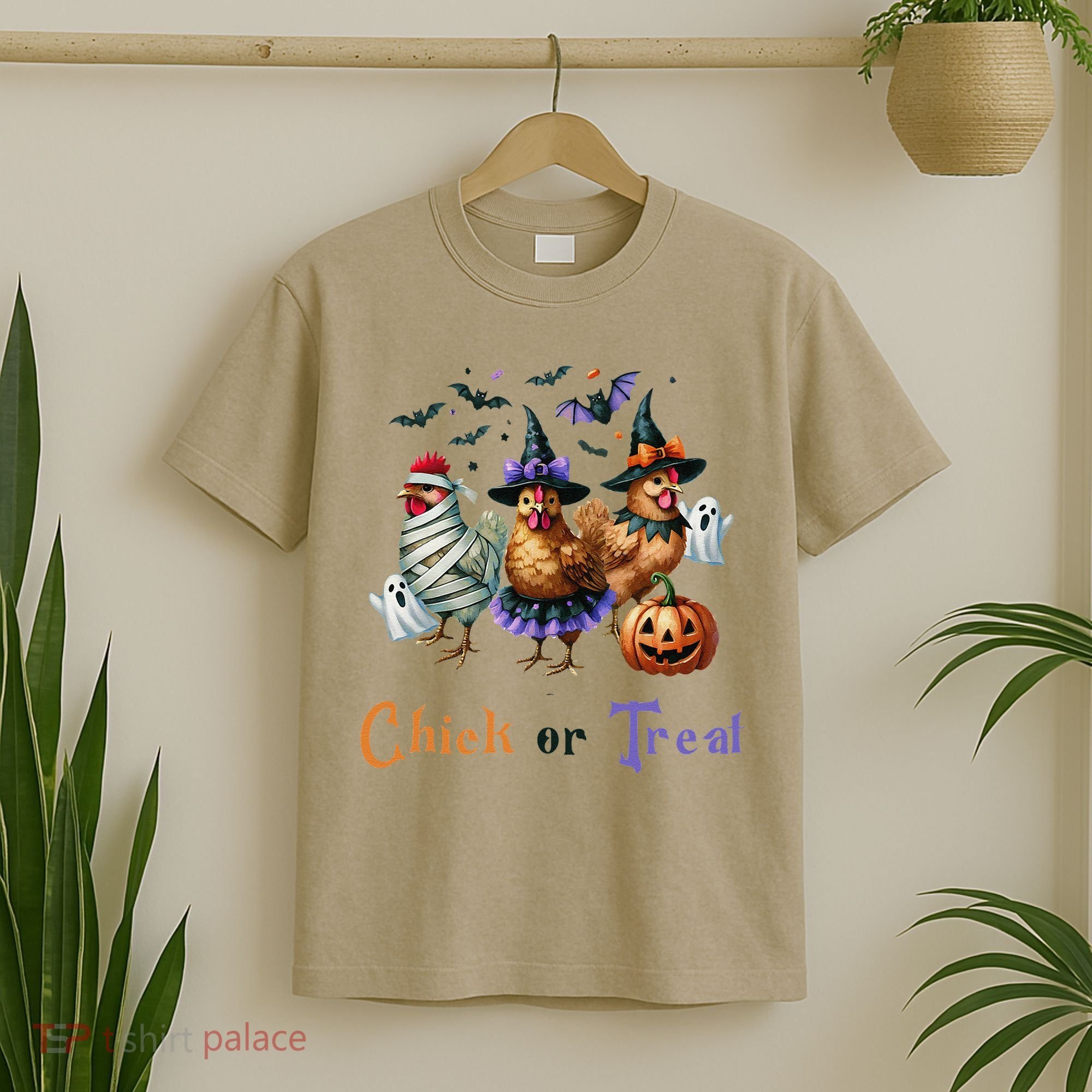 Halloween Chick Or Treat Pumpkins Chickens Farmer Funny T-Shirt