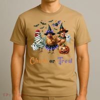 Halloween Chick Or Treat Pumpkins Chickens Farmer Funny T-Shirt thumb 3