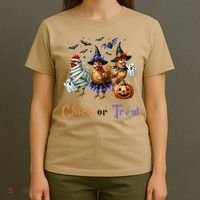 Halloween Chick Or Treat Pumpkins Chickens Farmer Funny T-Shirt thumb 4