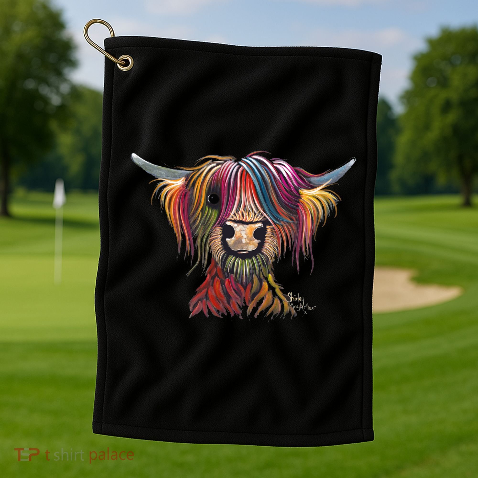 Highland Cow Print Animal Print ' Oliver ' Gift Golf Towel
