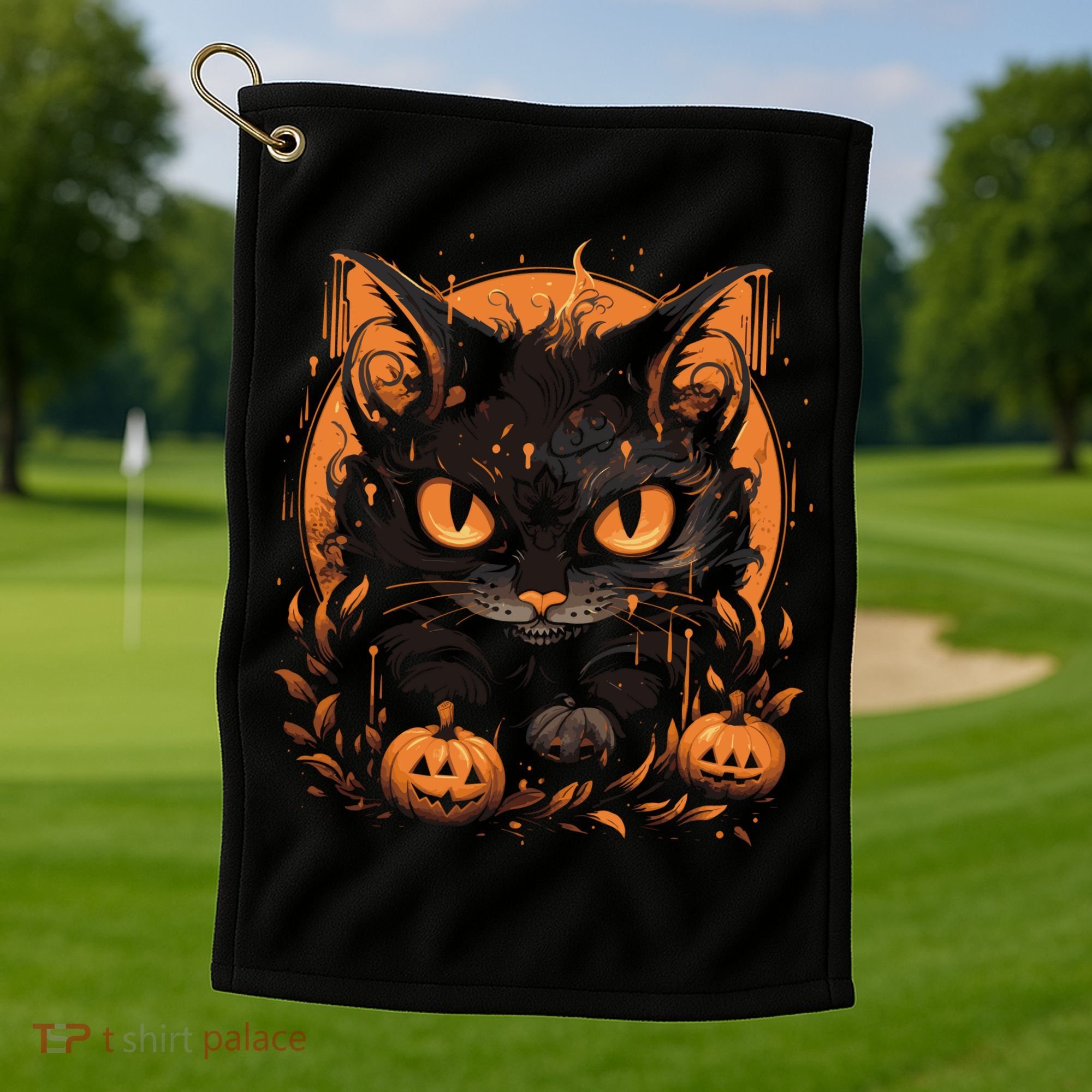 Halloween Cat Pumpkins Golf Towel