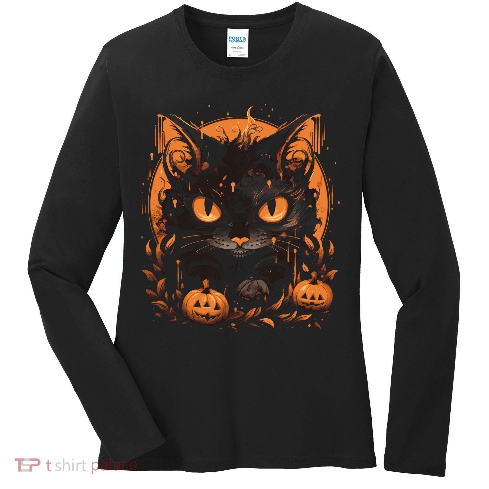 Halloween Cat Pumpkins Women's Long Sleeve Shirt