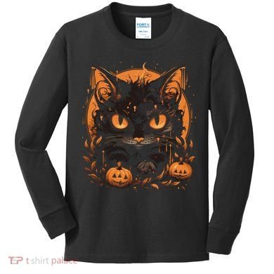 Halloween Cat Pumpkins Kids Long Sleeve Shirt