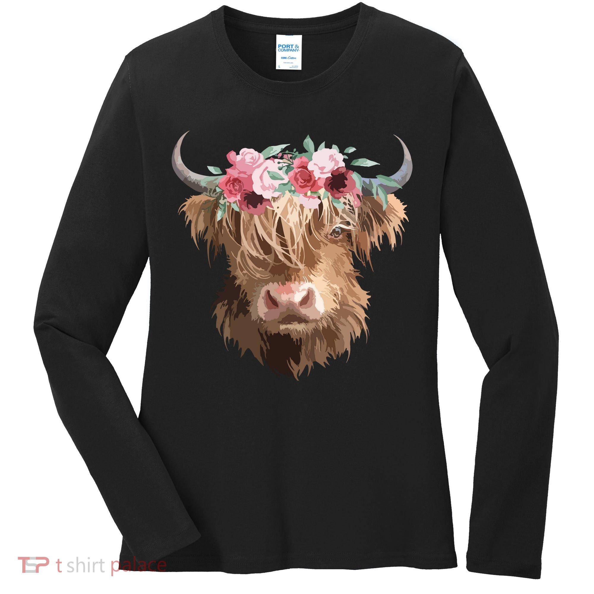 Highland Cow Painting Women's Long Sleeve Shirt