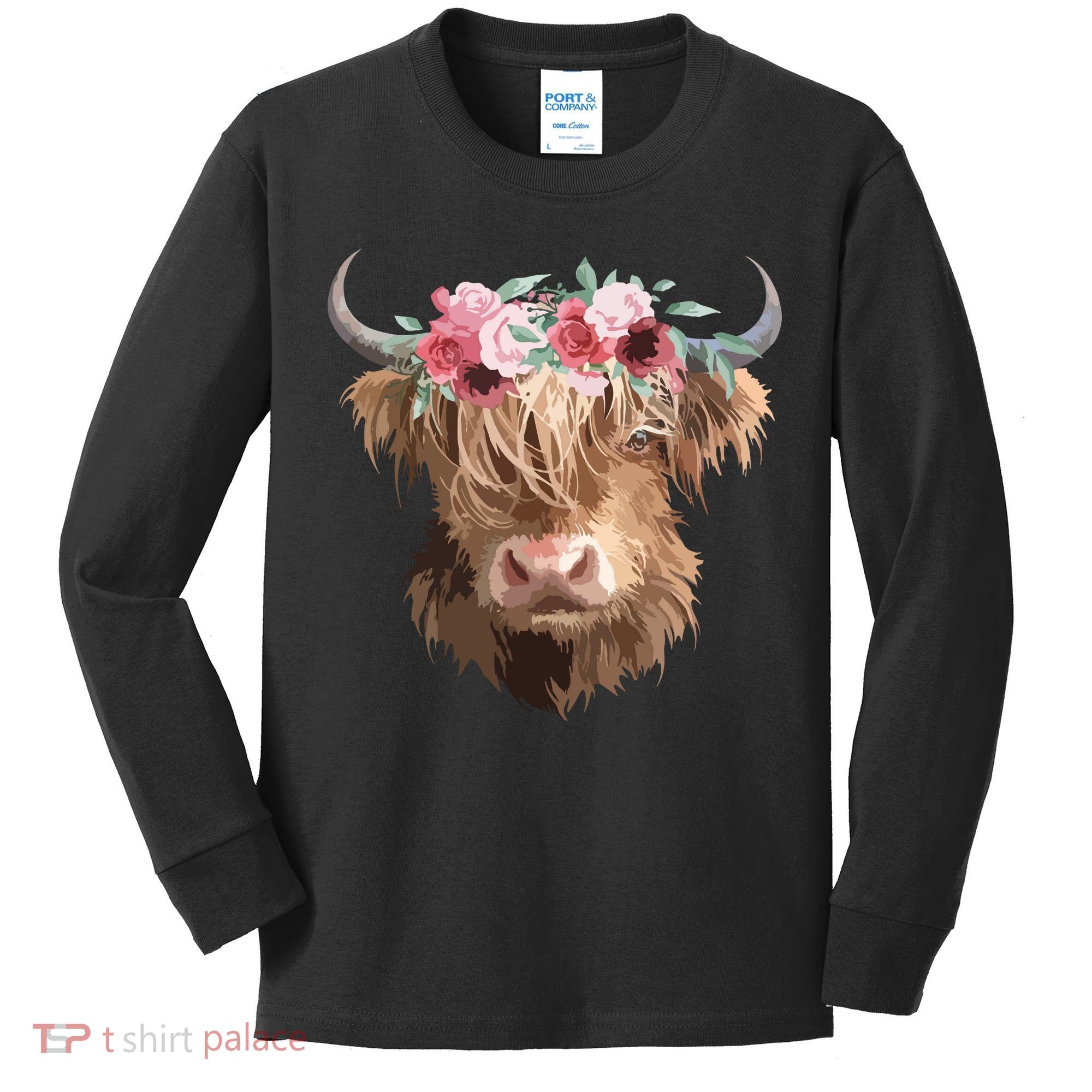 Highland Cow Painting Kids Long Sleeve Shirt