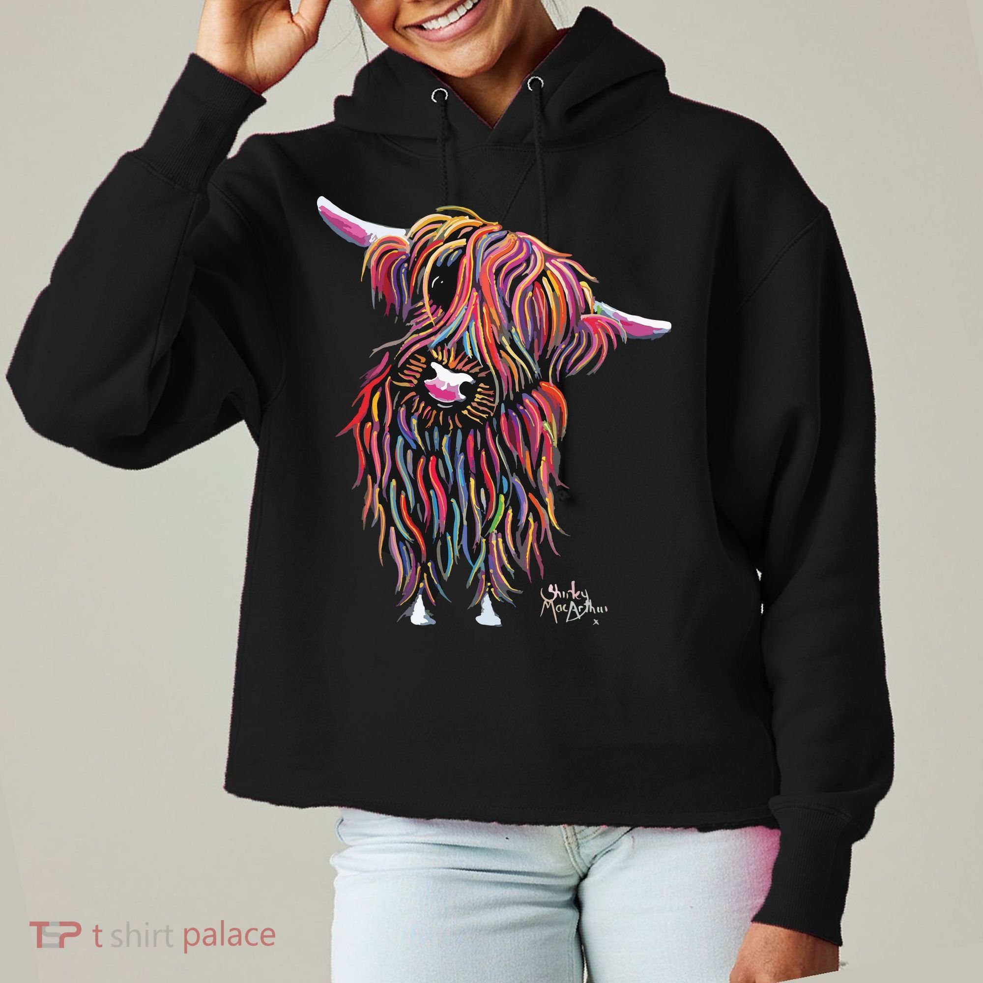 HiGHLaND CoW PRiNT ANiMaL PRiNT BoLLY Ladies Heavyweight Boxy Pullover Hoodie