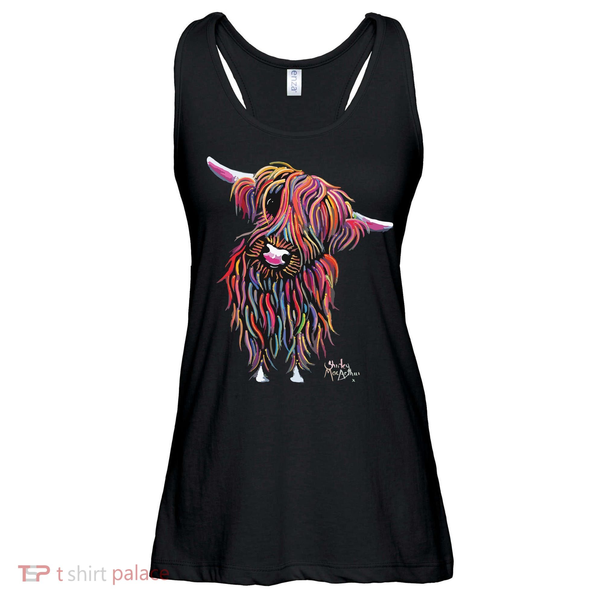 HiGHLaND CoW PRiNT ANiMaL PRiNT BoLLY Ladies Essential Flowy Tank