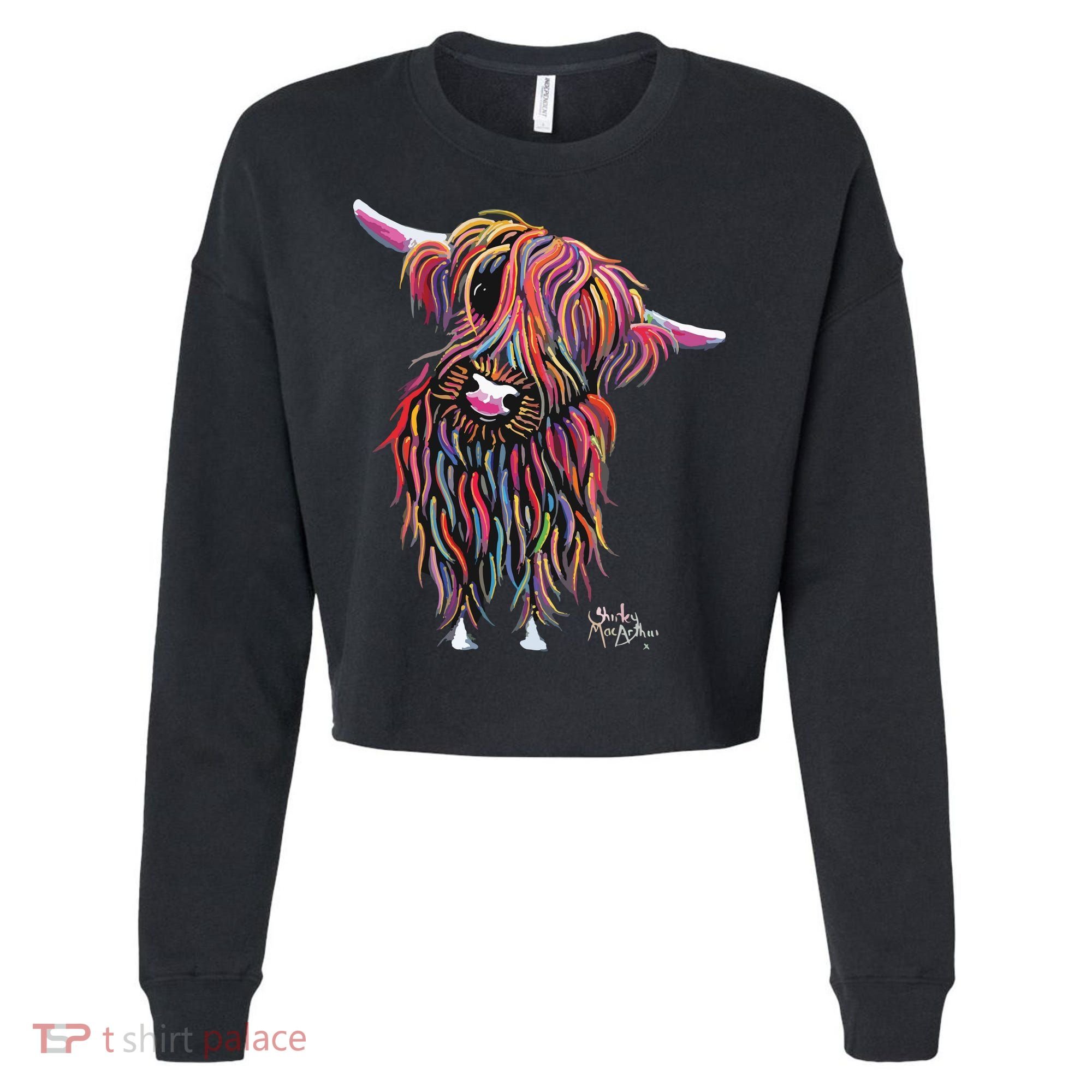 HiGHLaND CoW PRiNT ANiMaL PRiNT BoLLY Cropped Pullover Crew