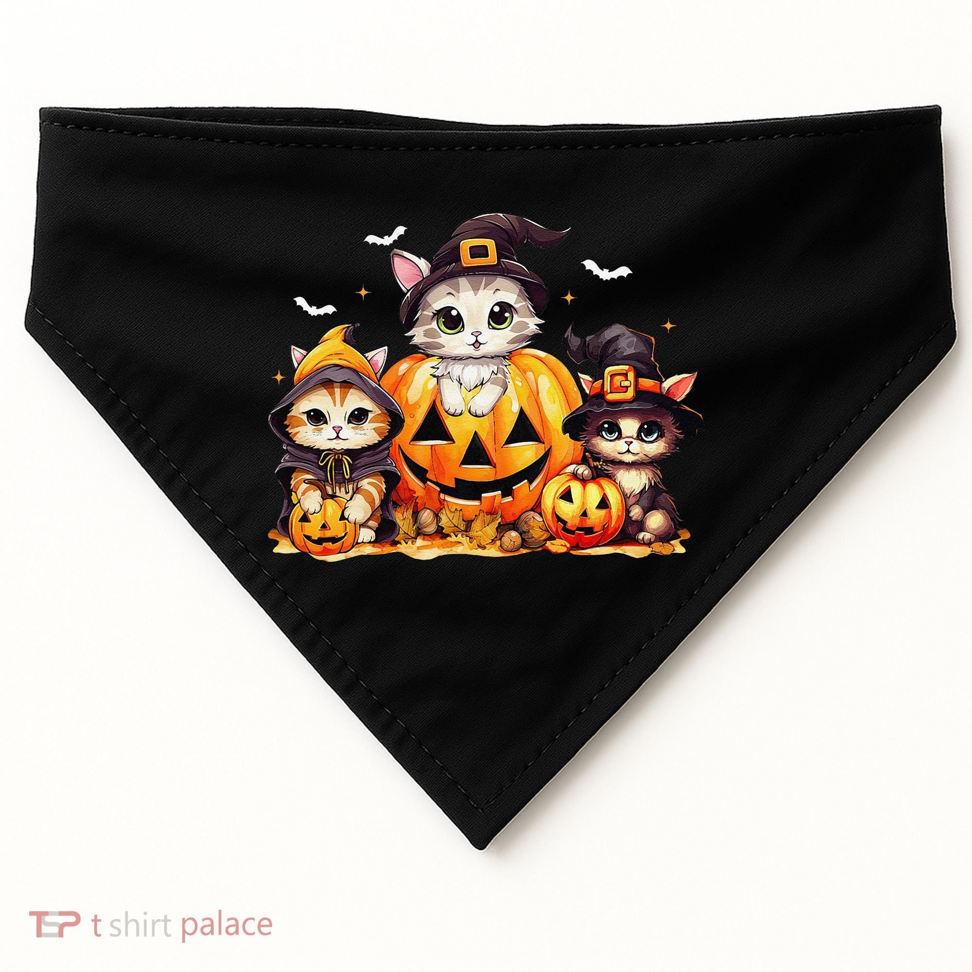 Halloween Cat Pumpkin Spooky Season Gift USA-Made Doggie Bandana