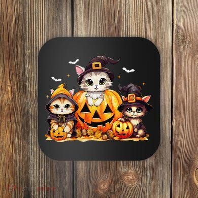 Halloween Cat Pumpkin Spooky Season Gift Coaster