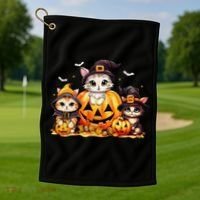 Halloween Cat Pumpkin Spooky Season Gift Golf Towel thumb 1