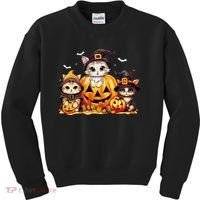 Halloween Cat Pumpkin Spooky Season Gift Kids Sweatshirt thumb 0