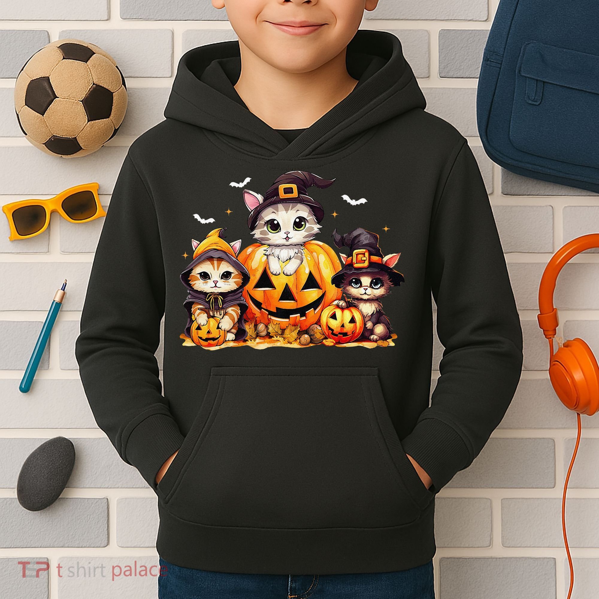 Halloween Cat Pumpkin Spooky Season Gift Kids Hoodie