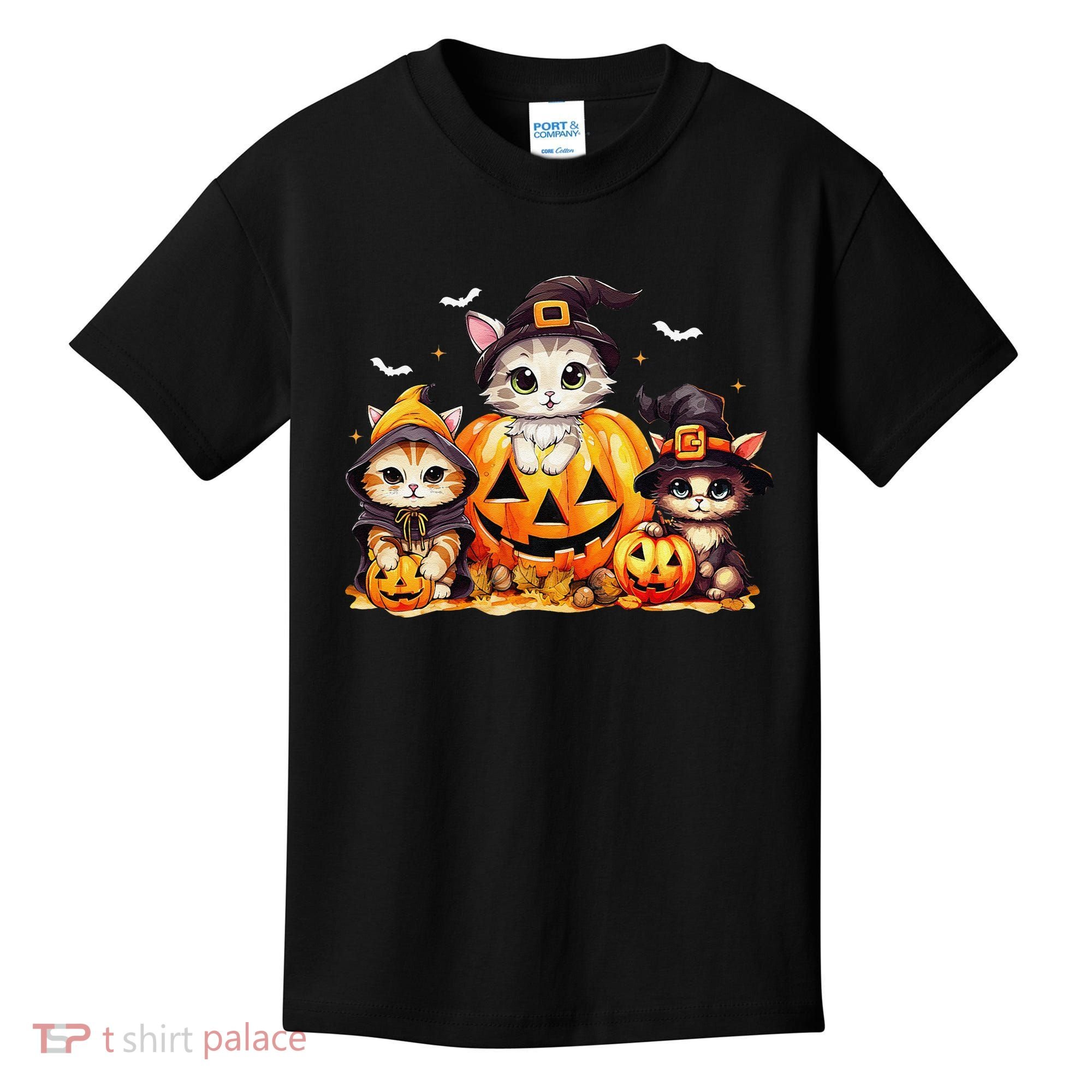 Halloween Cat Pumpkin Spooky Season Gift Kids T-Shirt