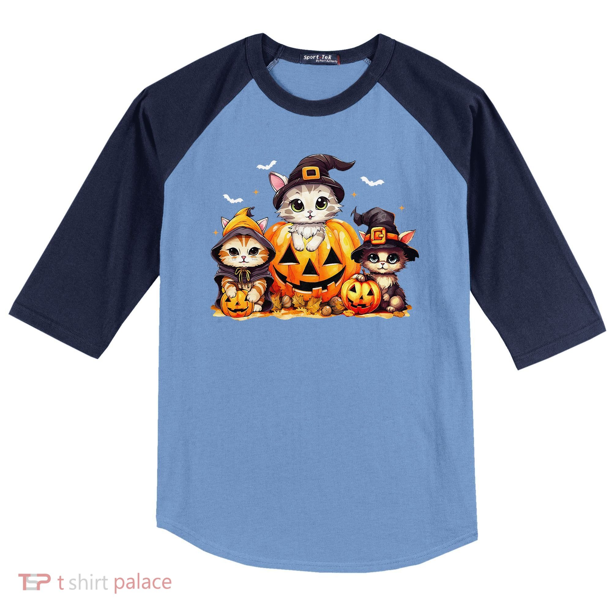 Halloween Cat Pumpkin Spooky Season Gift Raglan Baseball Sleeve Shirt