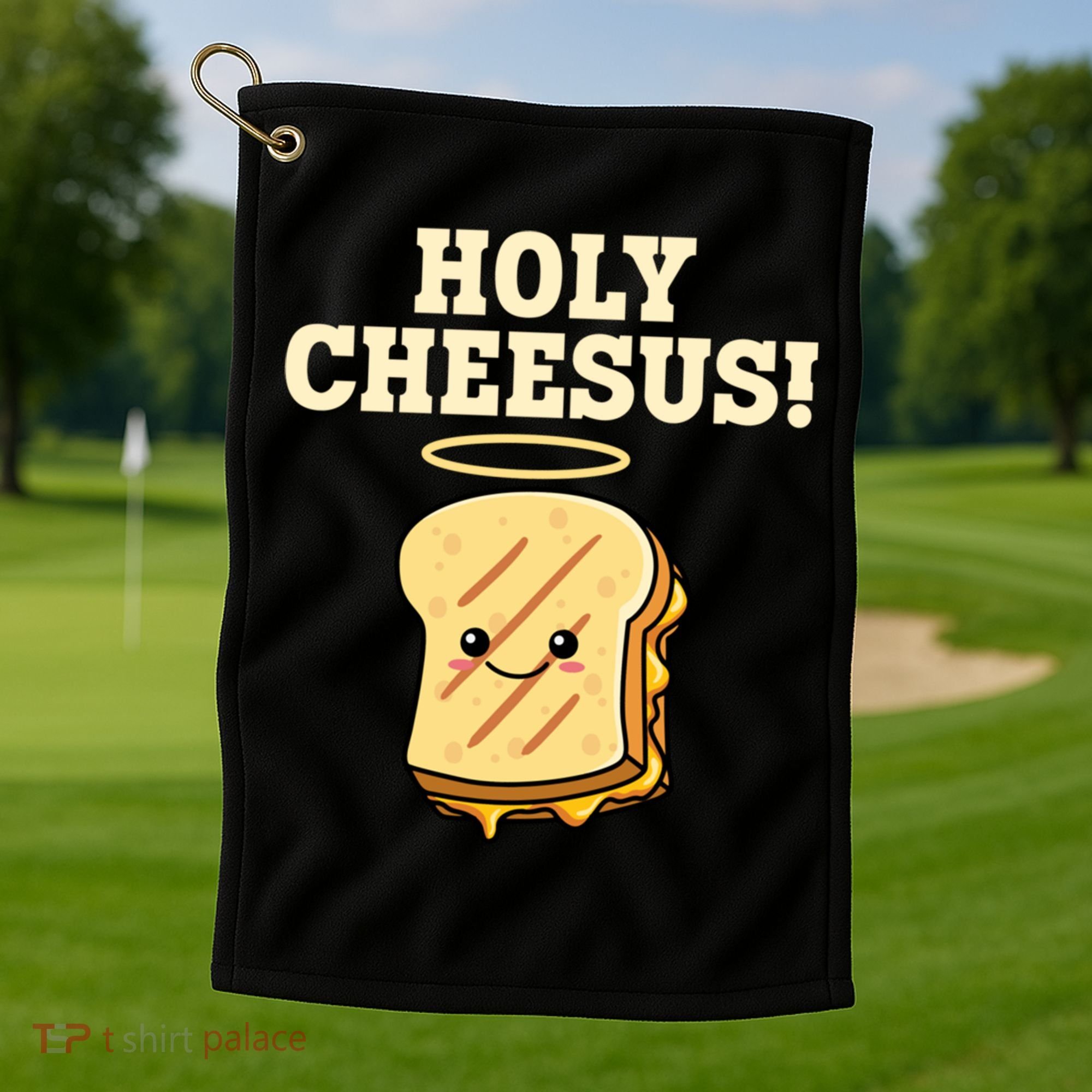 Holy Cheesus! Pun Grilled Cheese Lover Gift Golf Towel