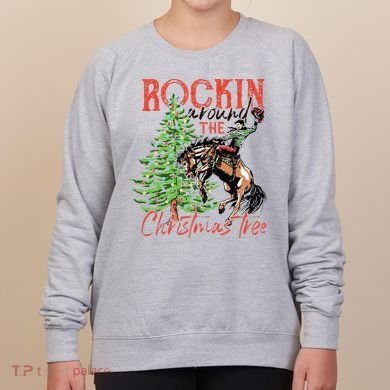 Hilarious Cowboy Rocking Christmas Tree Western Decor Women's Sweatshirt