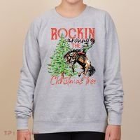 Hilarious Cowboy Rocking Christmas Tree Western Decor Women's Sweatshirt thumb 0
