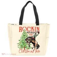 Hilarious Cowboy Rocking Christmas Tree Western Decor Tote Bag thumb 0