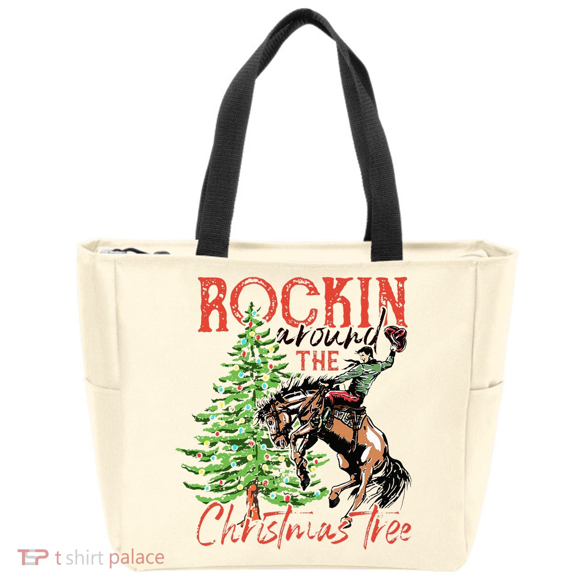 Hilarious Cowboy Rocking Christmas Tree Western Decor Tote Bag