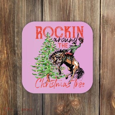 Hilarious Cowboy Rocking Christmas Tree Western Decor Coaster