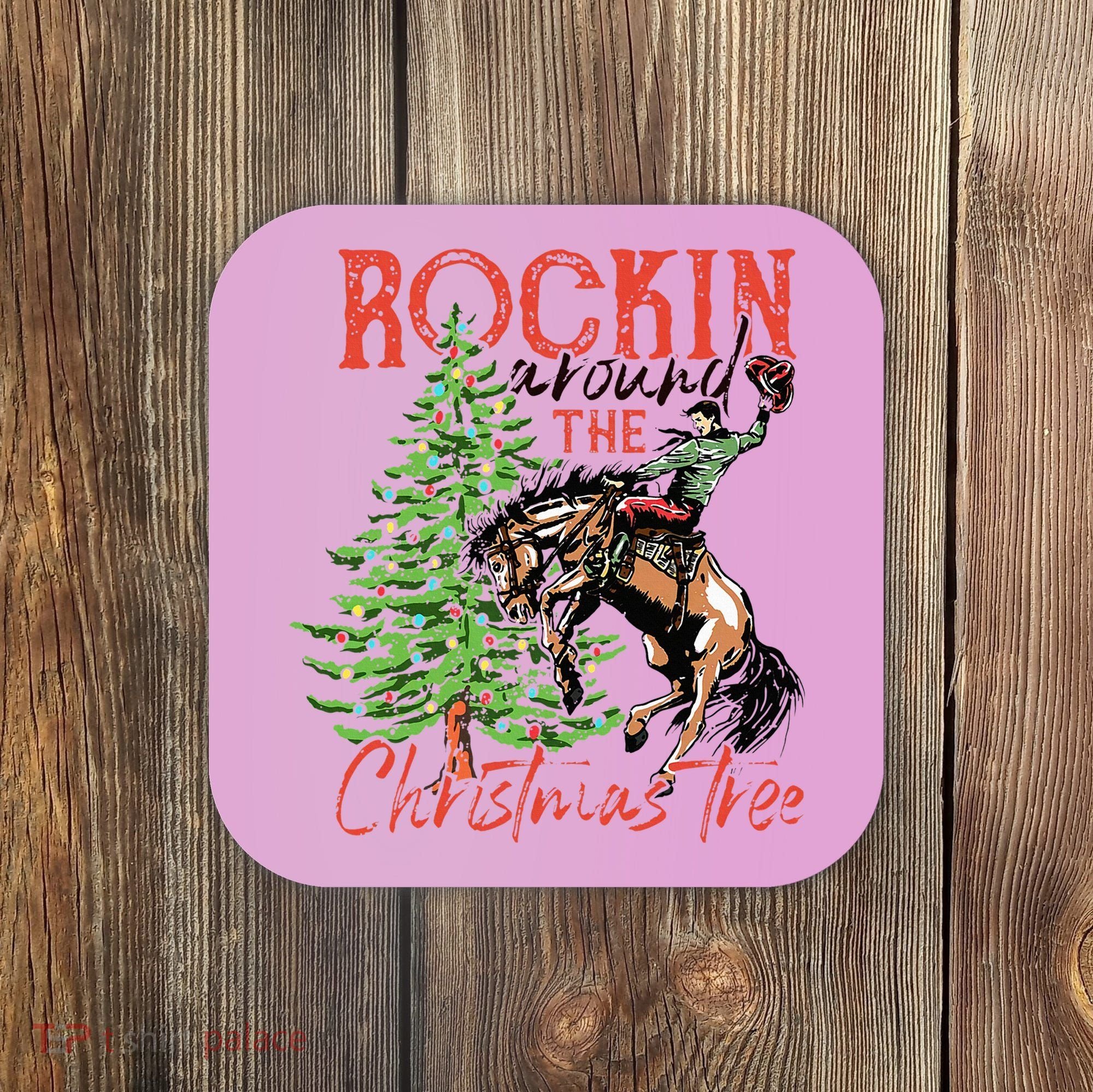 Hilarious Cowboy Rocking Christmas Tree Western Decor Coaster
