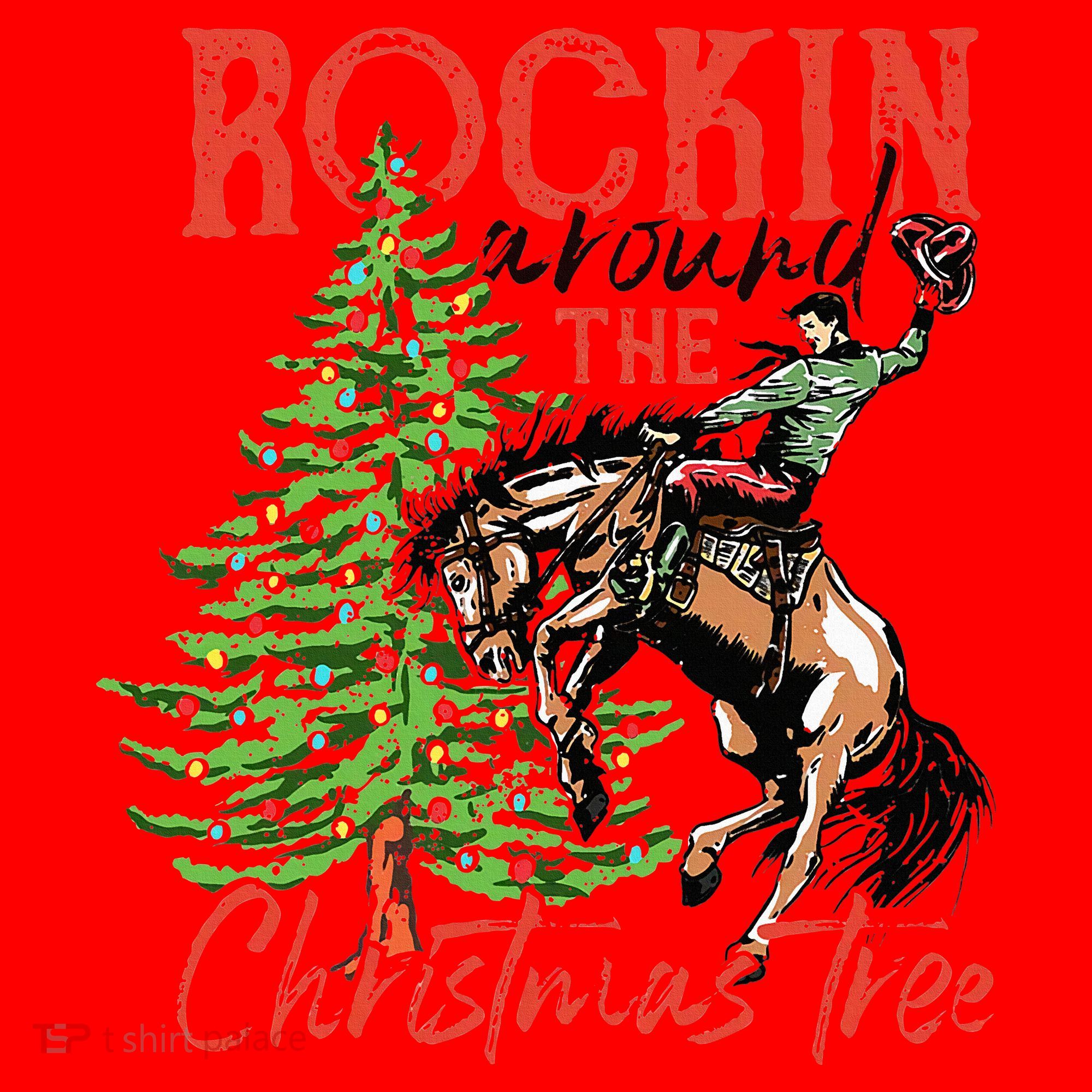 Hilarious Cowboy Rocking Christmas Tree Western Decor Santa Hat