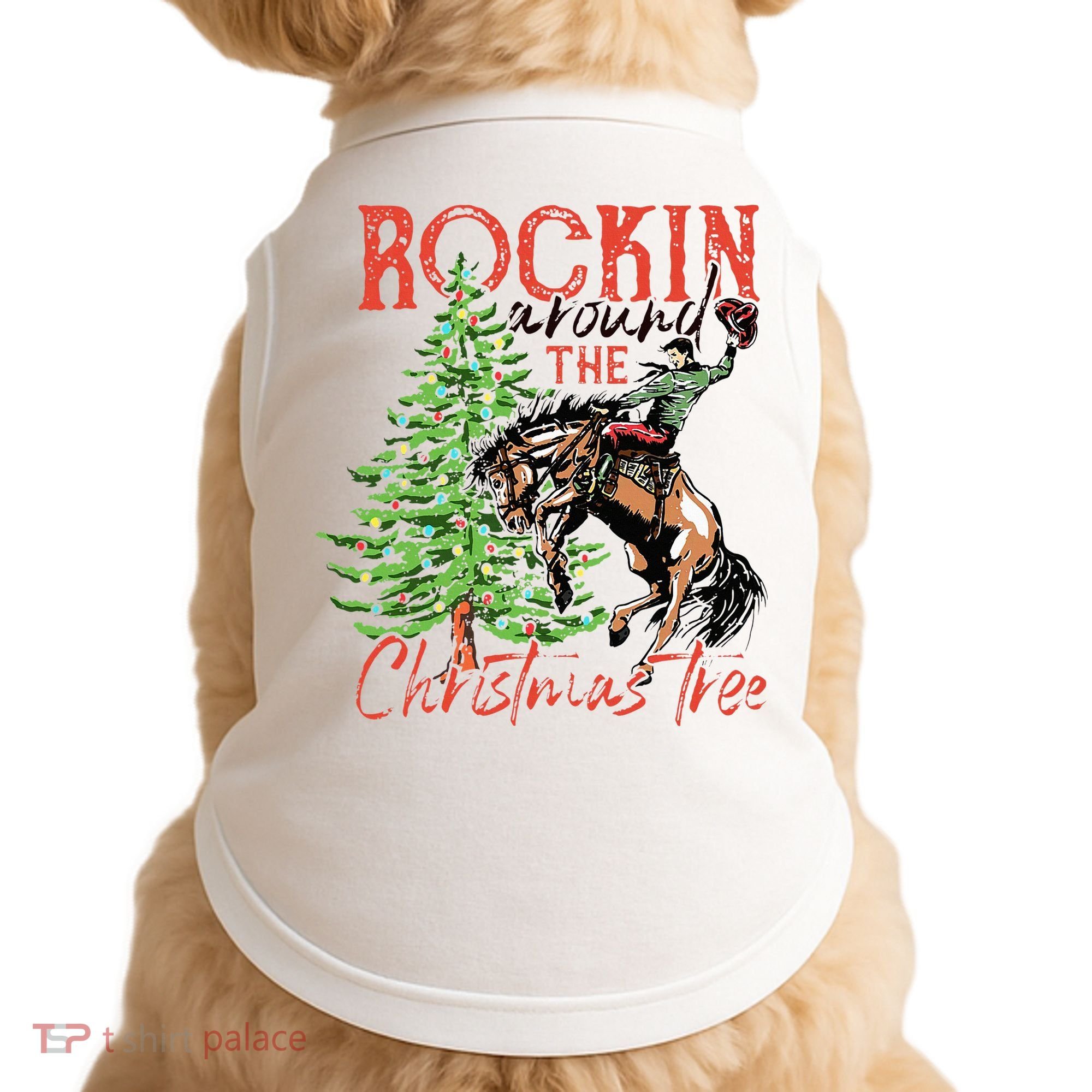 Hilarious Cowboy Rocking Christmas Tree Western Decor Doggie Tank