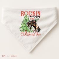 Hilarious Cowboy Rocking Christmas Tree Western Decor USA-Made Doggie Bandana thumb 0