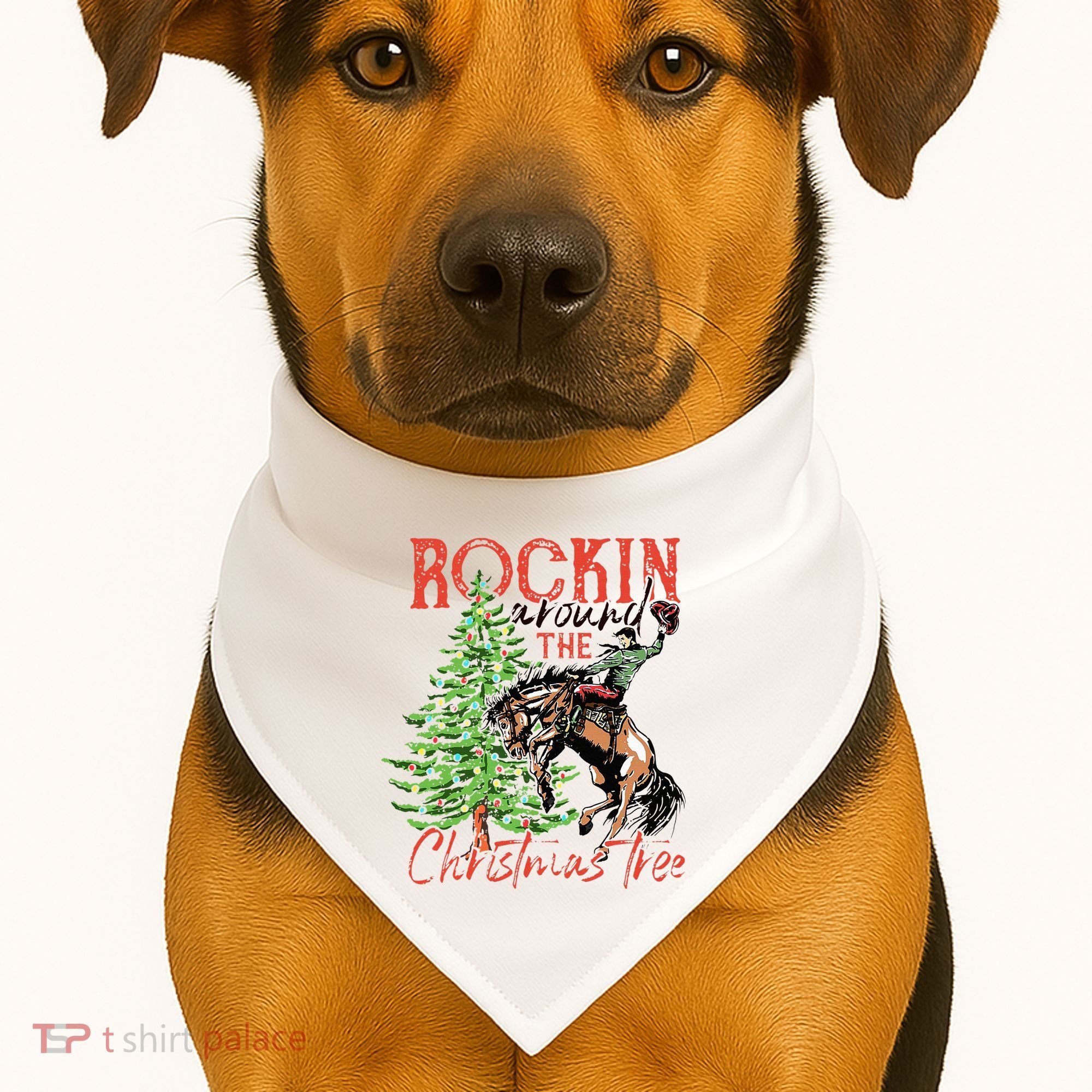 Hilarious Cowboy Rocking Christmas Tree Western Decor USA-Made Doggie Bandana