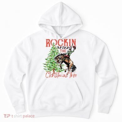 Hilarious Cowboy Rocking Christmas Tree Western Decor Hoodie