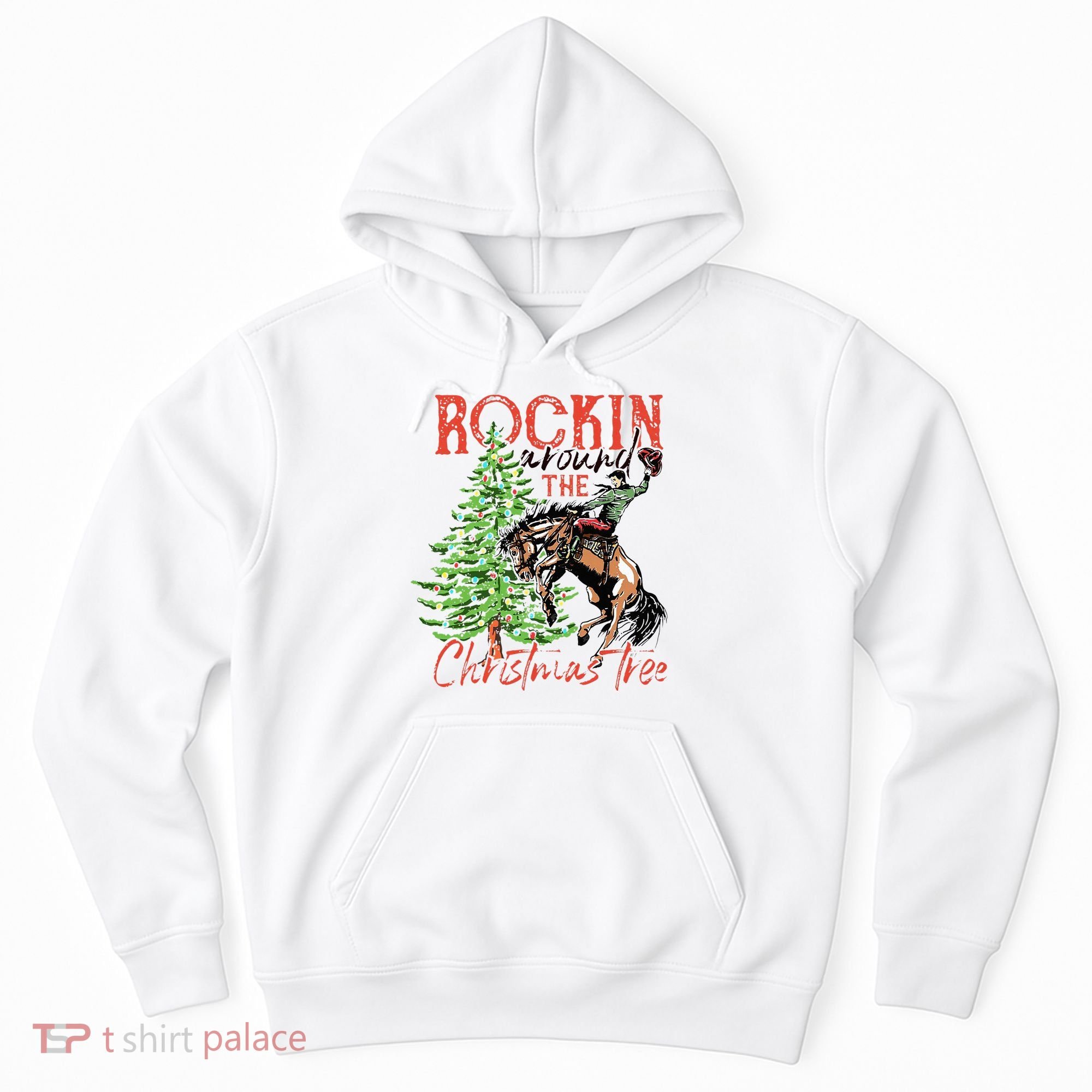 Hilarious Cowboy Rocking Christmas Tree Western Decor Hoodie